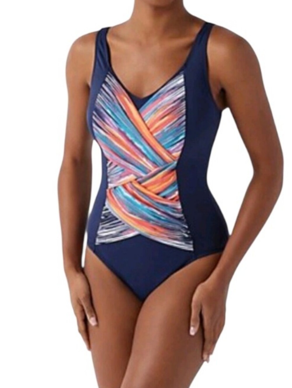 D & Co Beach Navy One Piece Adjustable Strap Swimsuit